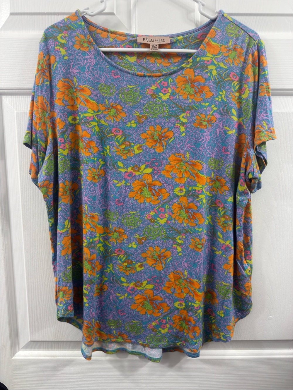 Philosophy Floral Short Sleeve Tee in Lavender and Orange